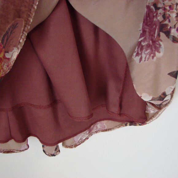 Velvet Floral Mini Dress Floral Boho Babydoll V-neck Burn Out Flowy Size Small - Picture 14 of 14